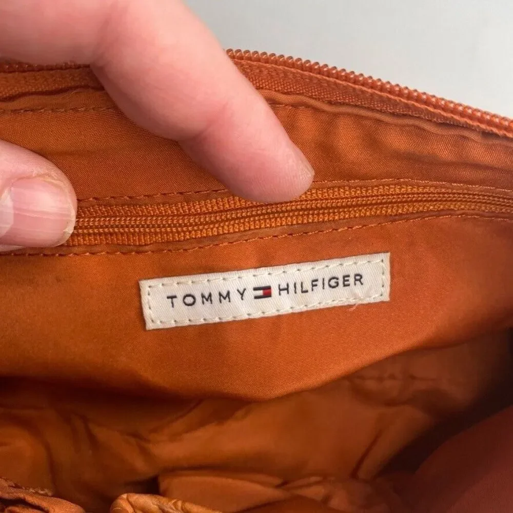 Tommy Hilfiger Faux Vegan Alligator Leather Orange Purse Bag Zipper Close Small